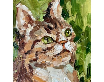 Cat Portrait Cat Oil Painting Red Cat ArtWork Cat Lovers Gift Cat Portrait Pet Portret Impasto Oil Painting 5 by 7" by DiyaSanat