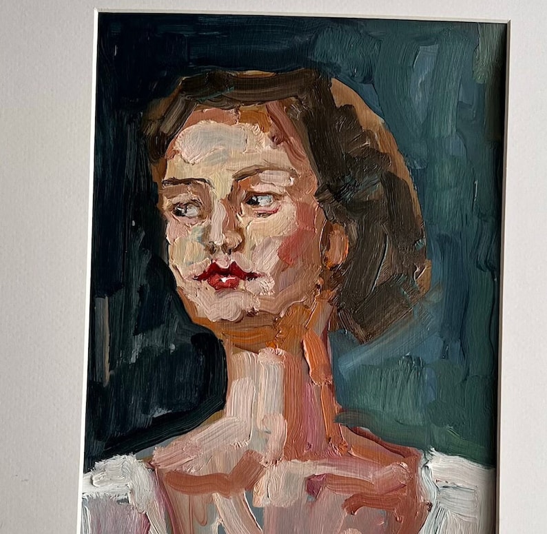 Woman Face Artwork Portrait Original Art Oil Painting Woman Semi Abstract Portrait by DiyaSanat image 7
