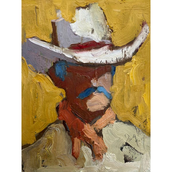 Original Cowboy Oil Painting: Impressionistic Ranch Portrait Art