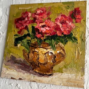 Roses Painting Floral Original Art Peonies Impasto Painting Flowers Semi Abstract Painting Impasto Peony 3d painting 8 by 8 by DiyaSanat image 5