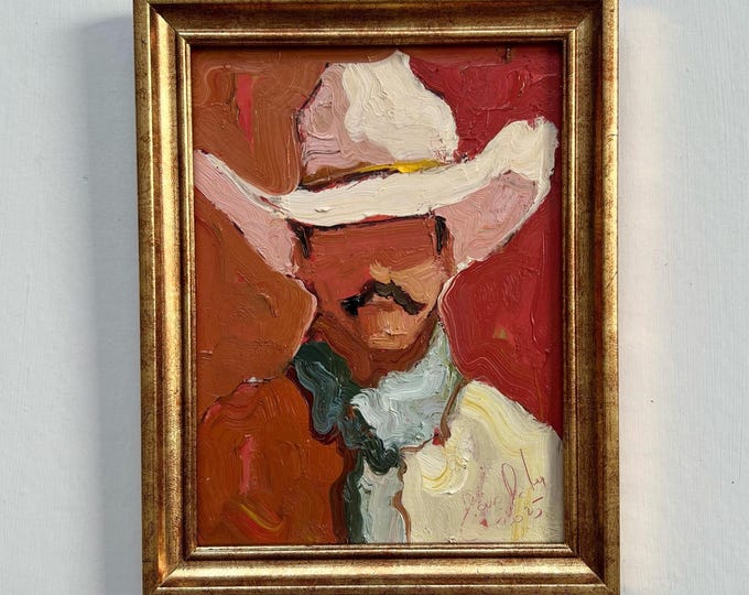 Featured listing image: Cowboy Portrait Painting: Impressionistic Ranch Wall Art