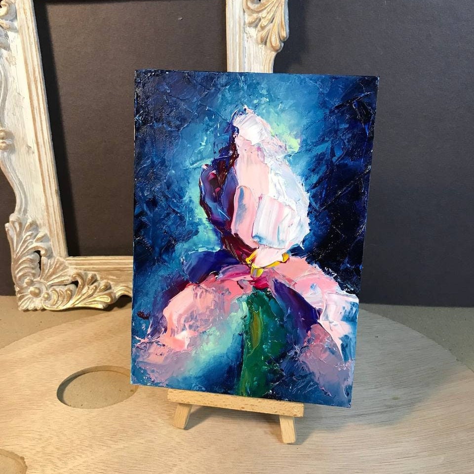 Oil Flower Painting Iris Floral Original Art Small Impasto 7 by 5 ...