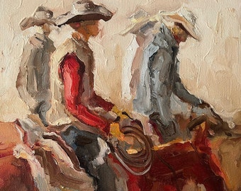 Four Cowboys Original Oil Painting — DIYASANAT Western Collection