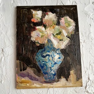 Floral Painting Floral Original Art Peonies Impasto Painting Flowers Semi Abstract Painting Impasto Peony 6 by 8 by DiyaSanat image 5