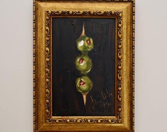 Olives Oil Painting, Impasto Still Life, Kitchen Wall Art