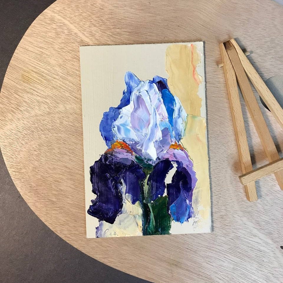 Oil Flower Painting Iris Floral Original Art Small Impasto 7 by 5 ...