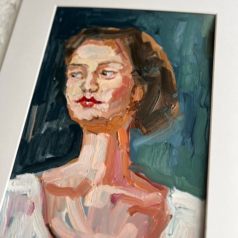 Woman Face Artwork Portrait Original Art Oil Painting Woman Semi Abstract Portrait by DiyaSanat image 2