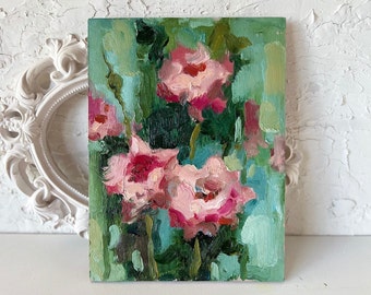 Abstract Floral Painting Floral Original Art Peonies Impasto Flowers Painting Impasto Peony 3d painting 6 by 8 by DiyaSanat