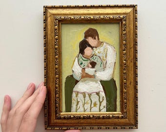 Original Family Oil Painting: Mother and Baby Wall Art