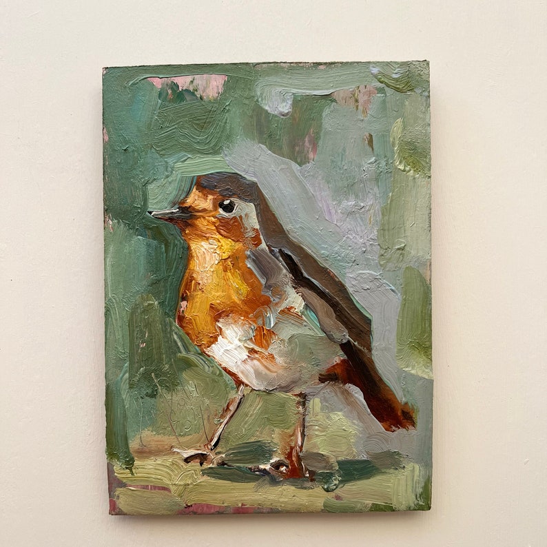 Robin Oil Painting: Semi-abstract Bird Artwork, Animal Wall Decor - Etsy