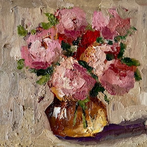 Pintura de peonía Arte original floral Peonías Pintura de empasto Flores Pintura abstracta Pintura de empasto Peonía Pintura 3d de DiyaSanat
