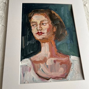 Woman Face Artwork Portrait Original Art Oil Painting Woman Semi Abstract Portrait by DiyaSanat image 3