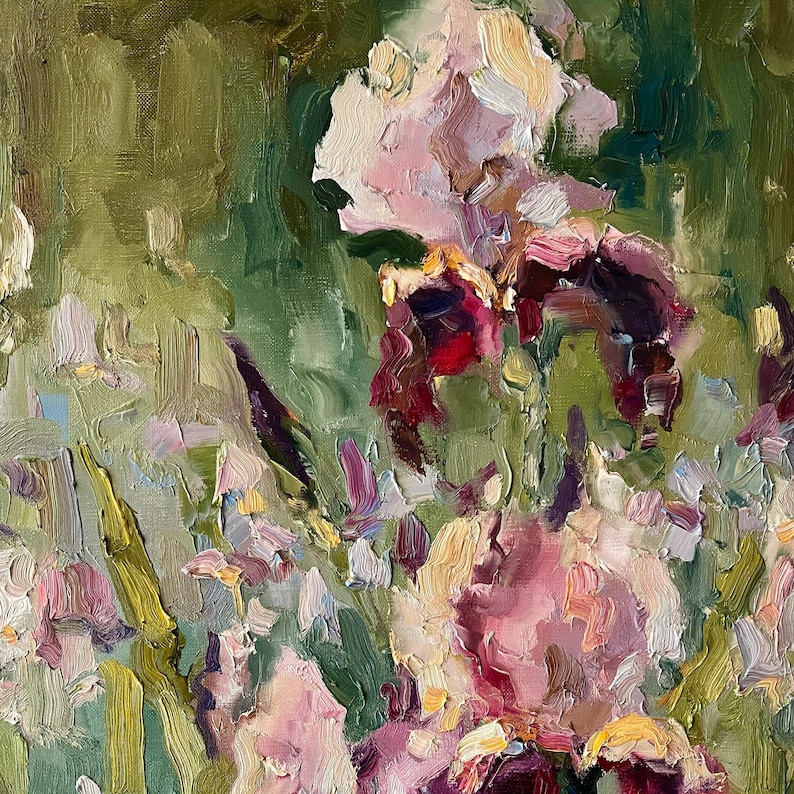 Original Iris Oil Painting: Semi Abstract Floral Impasto Art (12x16) - Etsy