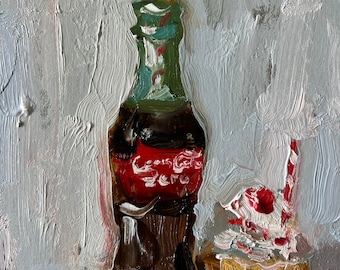 Bottle With Cake Painting Kitchen Wall Art Impasto Abstract Artwork Small Painting Oil Painting Still Life Painting 5 by 7 by DiyaSanat