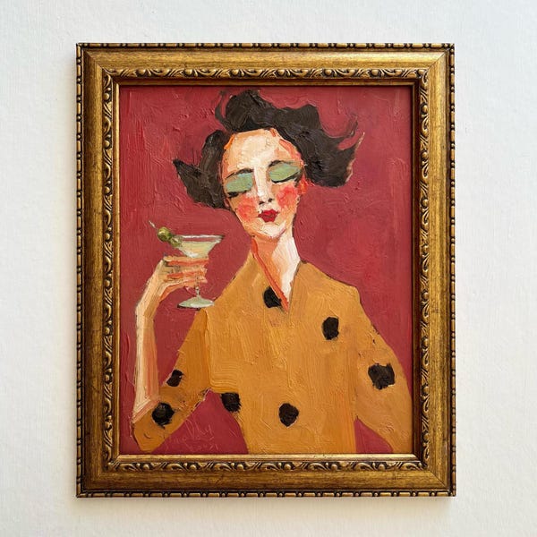 The Girl With the Martini Oil Painting: Woman Portrait Art