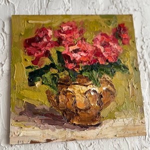 Roses Painting Floral Original Art Peonies Impasto Painting Flowers Semi Abstract Painting Impasto Peony 3d painting 8 by 8 by DiyaSanat image 3