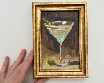 Original Dirty Martini Oil Painting: Impasto Still Life Art