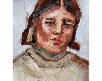 Woman Face Artwork Portrait Original Art Oil Painting Woman Semi Abstract Portrait by DiyaSanat