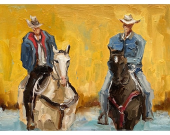 Cowboy and Horse Oil Painting: Prairie Ranch Canvas Wall Art
