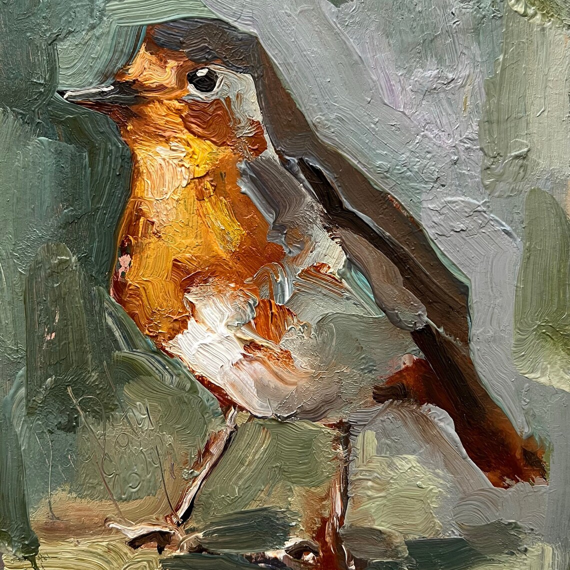 Robin Oil Painting: Semi-abstract Bird Artwork, Animal Wall Decor - Etsy