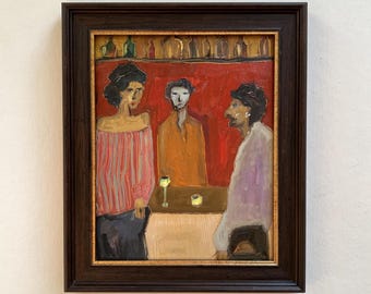 Pintura al óleo original con escena de bar — Colección DIYASANAT Bar Stories