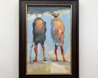 Elderly Couple on the Beach Original Oil Painting — DIYASANAT Portraits & Figures Collection