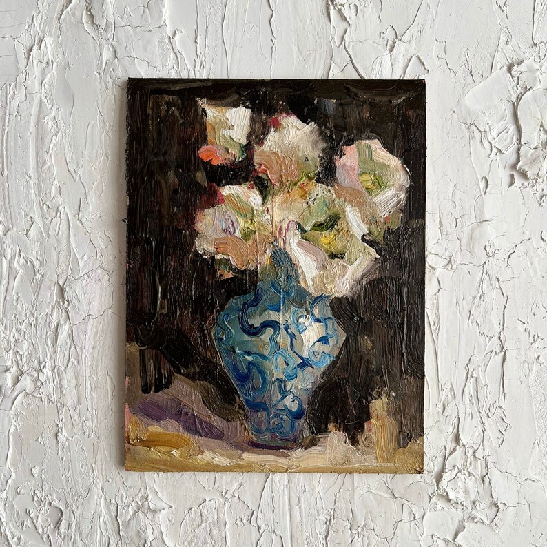 Floral Painting Floral Original Art Peonies Impasto Painting Flowers Semi Abstract Painting Impasto Peony 6 by 8 by DiyaSanat image 6