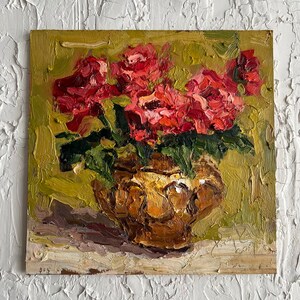 Roses Painting Floral Original Art Peonies Impasto Painting Flowers Semi Abstract Painting Impasto Peony 3d painting 8 by 8 by DiyaSanat image 7