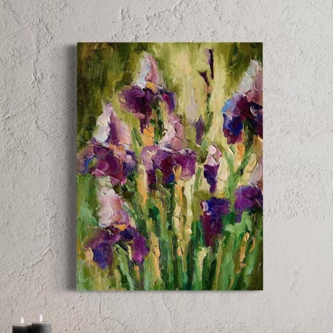 Original Iris Oil Painting: Semi-abstract Floral Impasto Art - Etsy