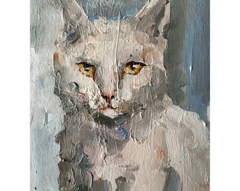 Cat Portrait Cat Oil Painting Cat ArtWork Cat Lovers Gift Cat Portrait Pet Portrait Impasto Oil Painting 6 by 8" by DiyaSanat