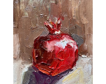 Garnet Painting Kitchen Wall Art Pomegranate Impasto Semi Abstract Artwork Oil Painting Still Life Painting 6 by 8 by DiyaSanat