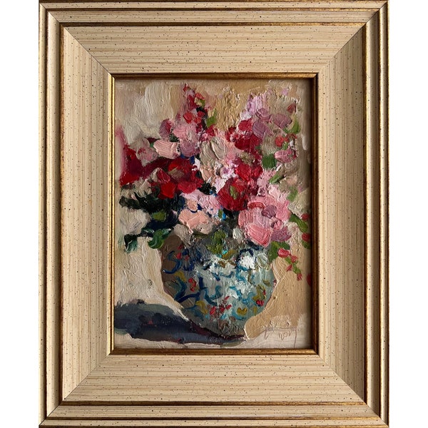 Peony Painting Floral Original Art Peonies Framed Impasto Semi Abstract Painting Expressionist Contemporary Artwork by DiyaSanat