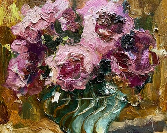 Peony Painting Floral Original Art Peonies Impasto Painting Flowers Abstract Painting Impasto Peony 3d painting 8 by 8 by DiyaSanat