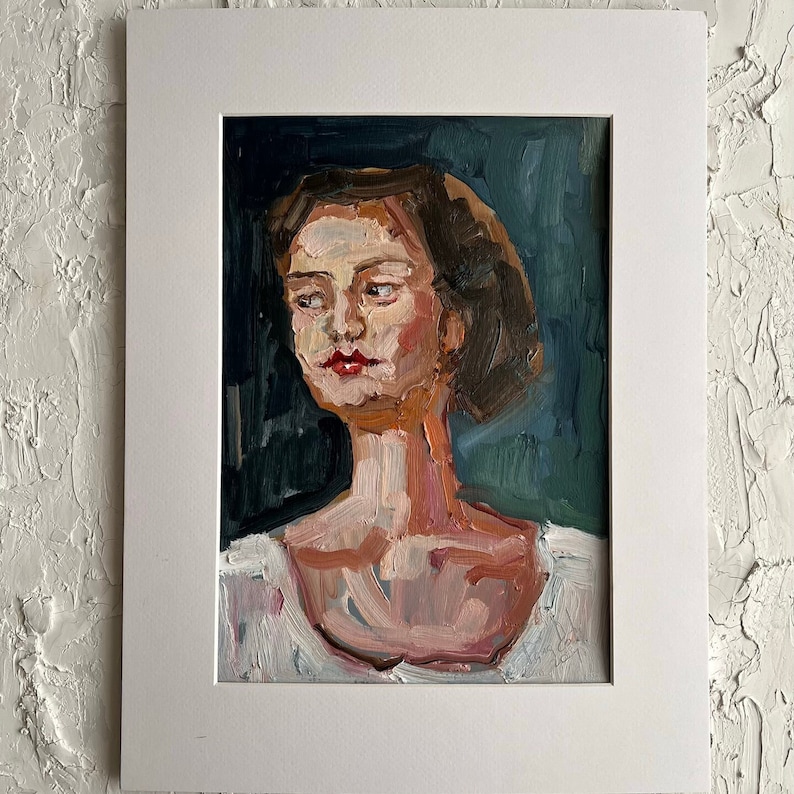 Woman Face Artwork Portrait Original Art Oil Painting Woman Semi Abstract Portrait by DiyaSanat image 5