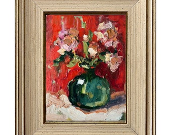 Floral Painting Floral Original Art Peonies Framed Impasto Semi Abstract Painting Expressionist Contemporary Artwork by DiyaSanat