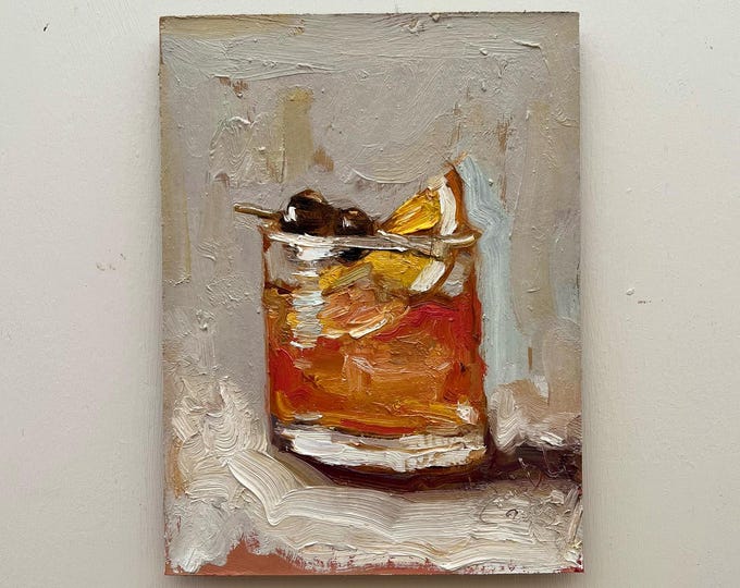 Featured listing image: Original Cocktail Oil Painting: Semi-Abstract Impasto Still Life Art