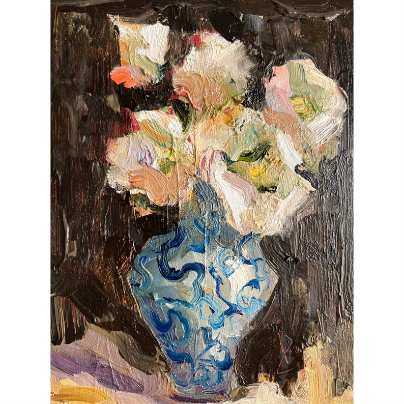 Floral Painting Floral Original Art Peonies Impasto Painting Flowers Semi Abstract Painting Impasto Peony 6 by 8 by DiyaSanat image 1