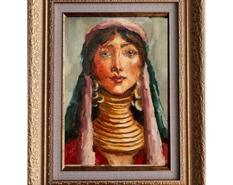 Woman Face Artwork Portrait Semi Abstract Original Art Framed Oil Painting Woman Contemporary Portrait by DiyaSanat