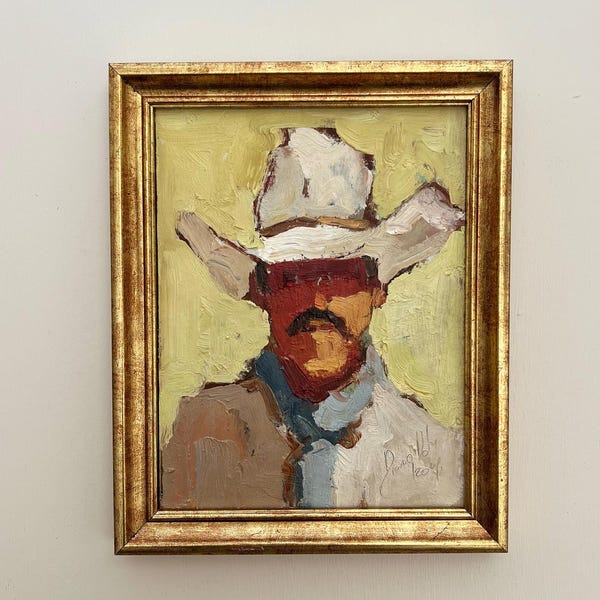 Original Cowboy Portrait Painting: Impressionistic Ranch Wall Art