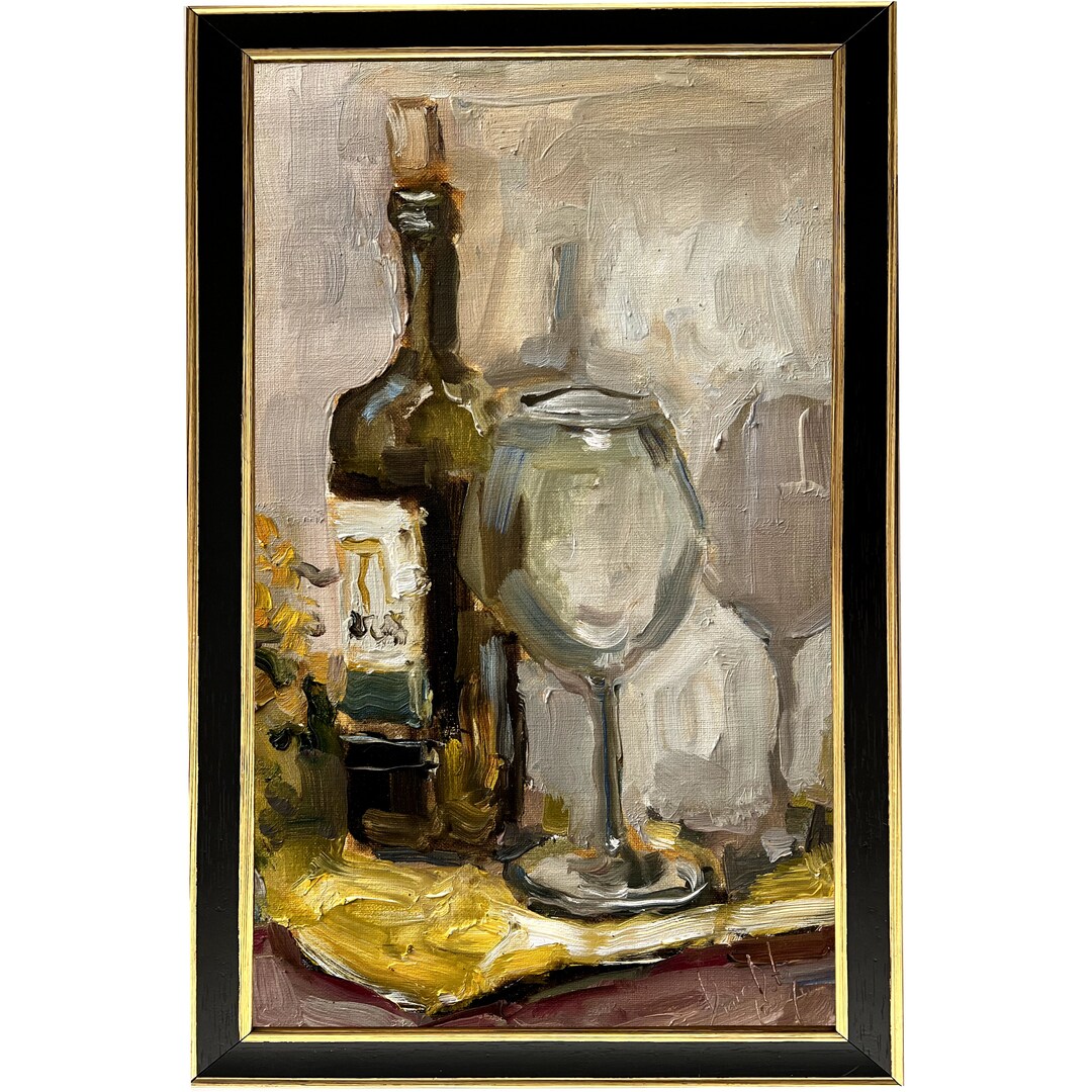 Still Life Original Art Bottle With Glass Oil Painting Impasto Wall Art ...