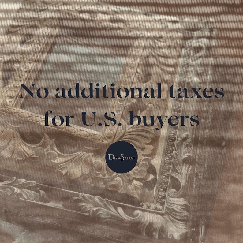 May include: A detailed, ornate, beige-colored picture frame with a textured surface. The image includes the text "No additional taxes for U.S. buyers" and a circular logo that says "DiyaSanat".