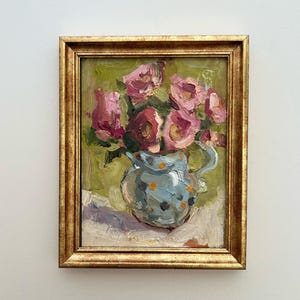 Pintura floral Aster Arte original Peonías Pintura empastada Flores Pintura abstracta Impasto Peonía Pintura 3D 6 por 8 por DiyaSanat