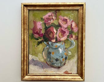 Floral Impasto Painting: Original Peonies Still Life, 6x8