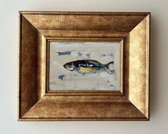 Pintura al óleo original de sardina — Colección Costera DIYASANAT