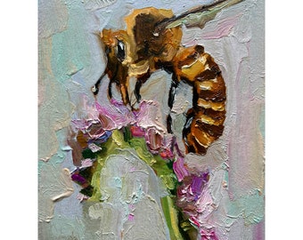 Bee Painting Original Artwork Bee Oil Painting Bee Wall Art by DiyaSanat
