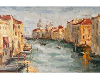 Venice Original Painting Seascape Art Boats Painting Italy Canvas Painting Impasto Artwork 16 by 23 by DiyaSanat