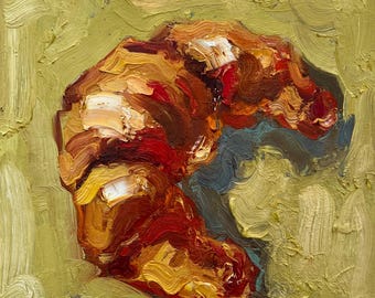 Croissant Oil Painting: Still Life Food Art, Kitchen Decor