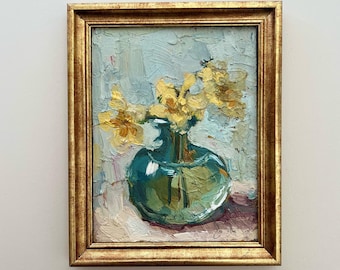 Original Daffodil Oil Painting: Impasto Floral Art