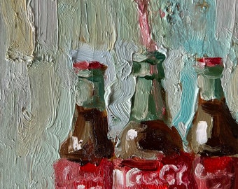 Bottle Painting Kitchen Wall Art Impasto Abstract Artwork Small Painting Oil Painting Still Life Painting 5 by 7 by DiyaSanat