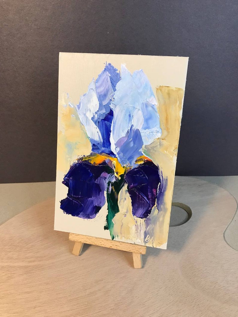 Oil Flower Painting Iris Floral Original Art Small Impasto 7 by 5 ...